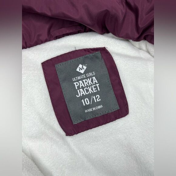 Member's Mark Ultimate Girls Maroon fur lined hooded Parka jacket sz 10/12 - Picture 3 of 14